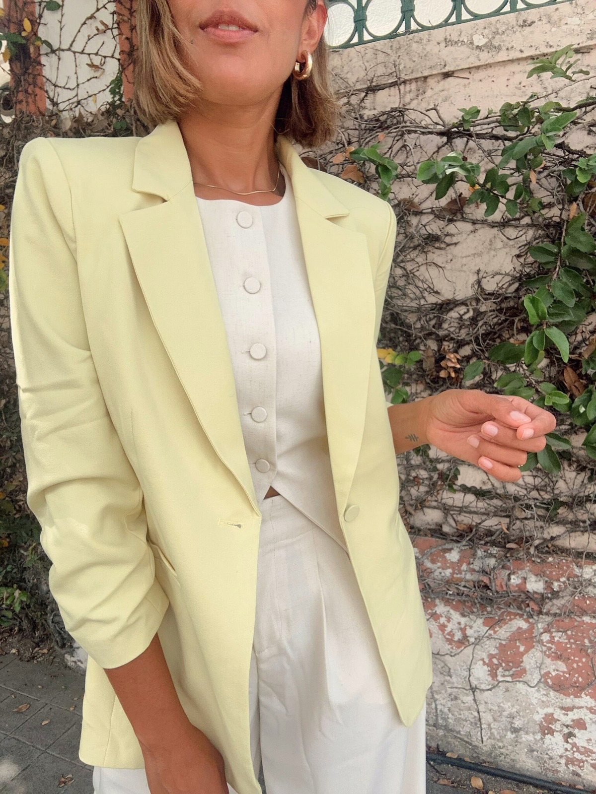 Lemon Sherbet Blazer W/folded Sleeve Detail