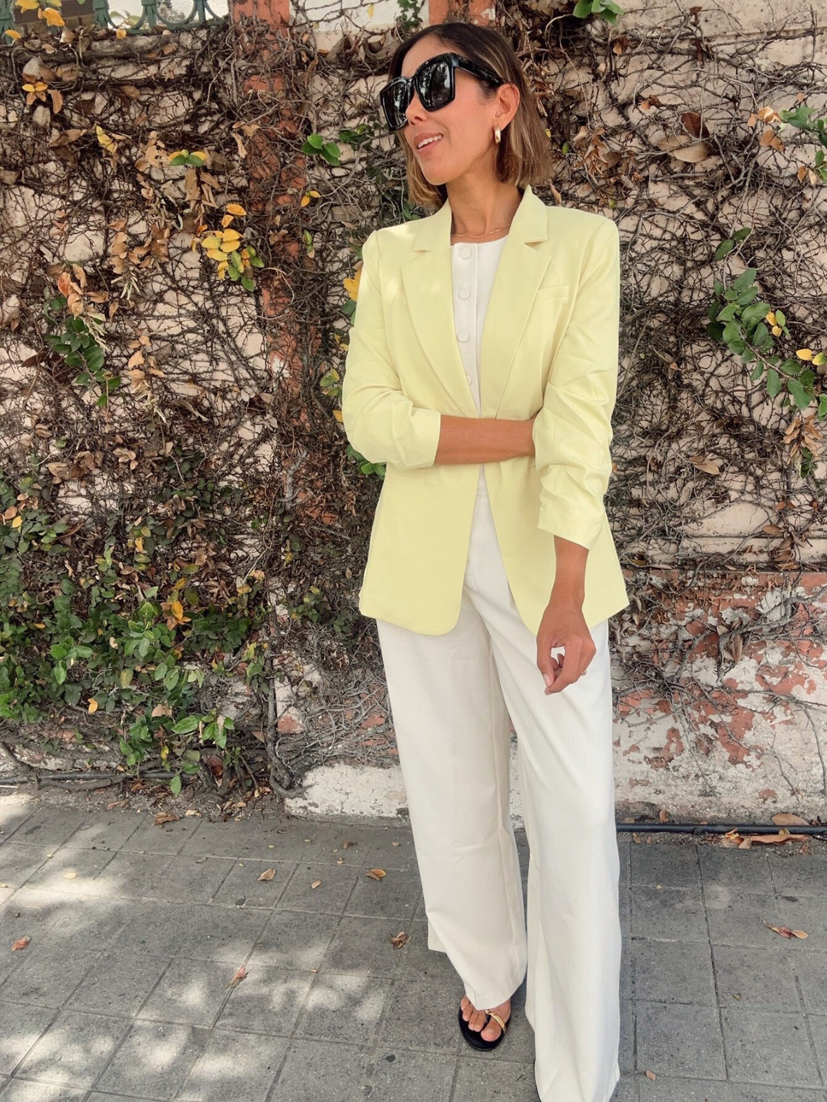 Lemon Sherbet Blazer W/folded Sleeve Detail