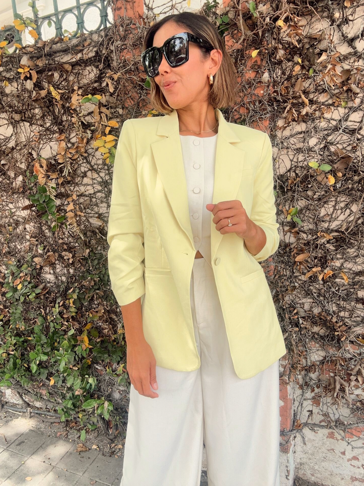 Lemon Sherbet Blazer W/folded Sleeve Detail