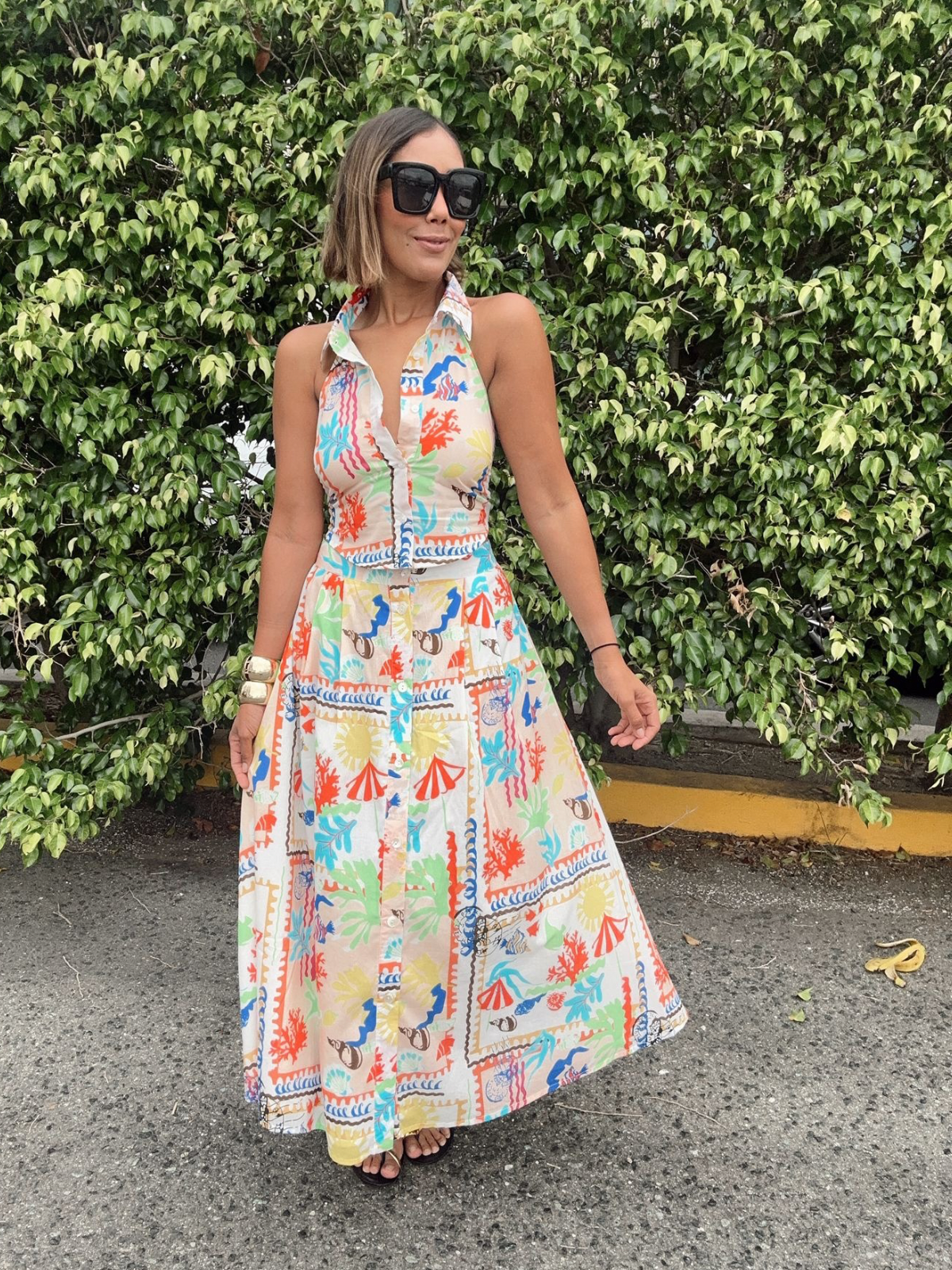 Beachy Coastal Halter Top & Midi Skirt Set