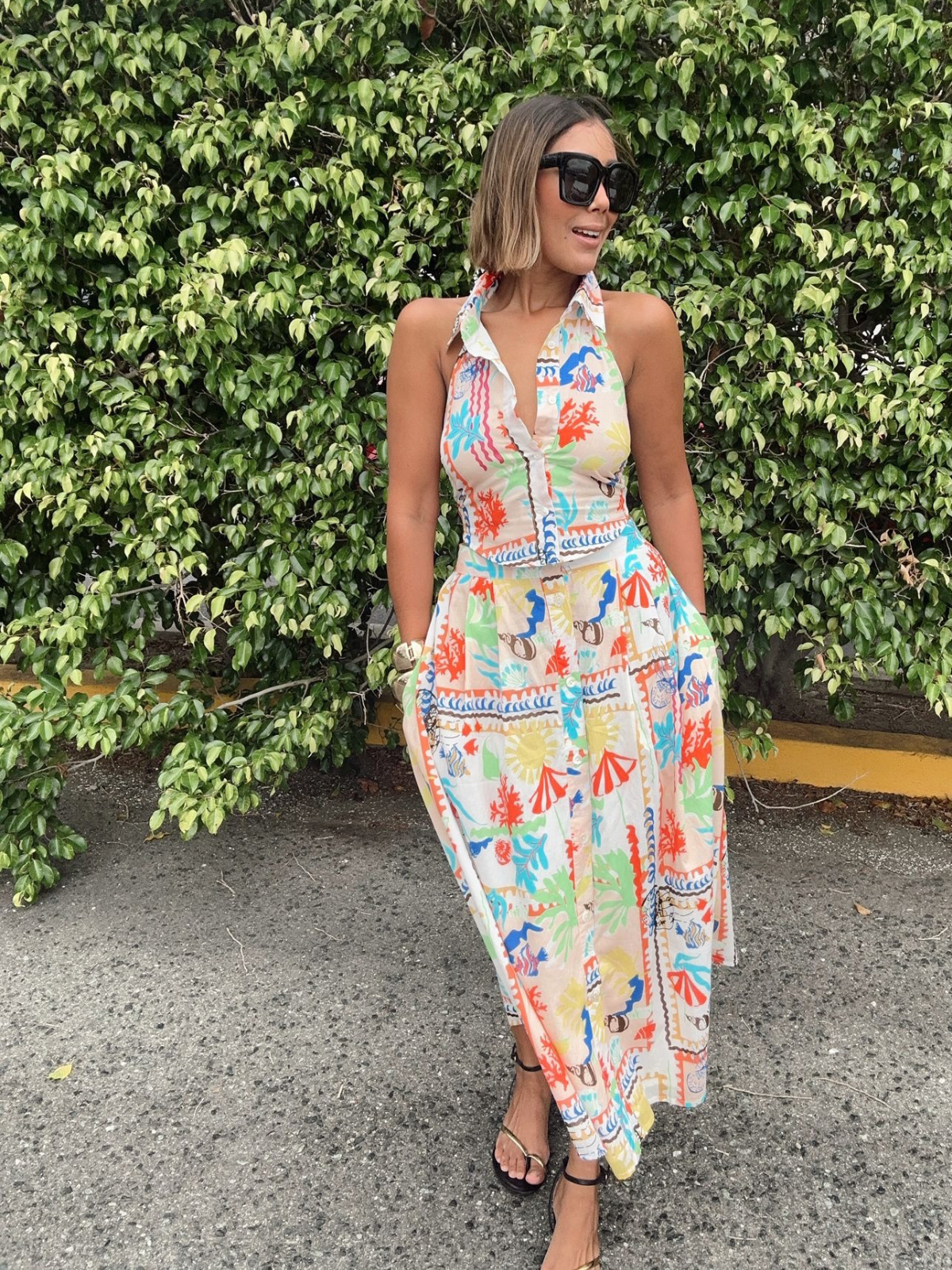 Beachy Coastal Halter Top & Midi Skirt Set