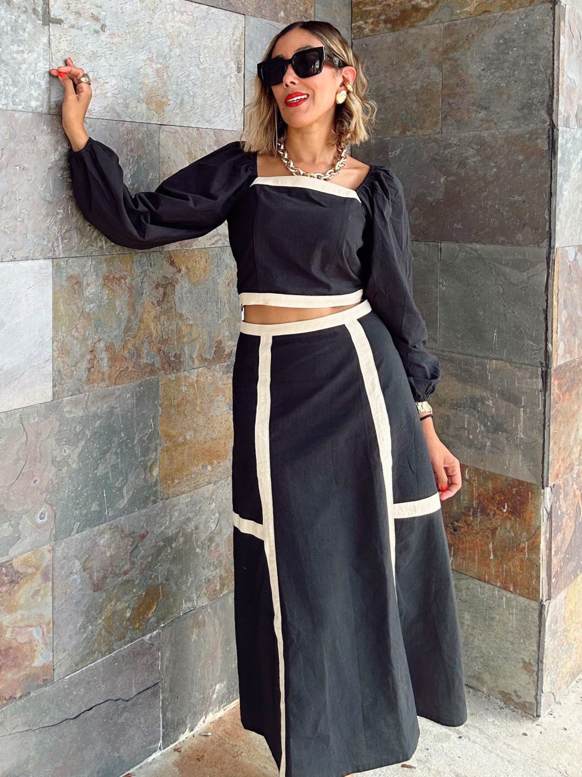 Charlene Grace Contrast Trim Top & Skirt Set