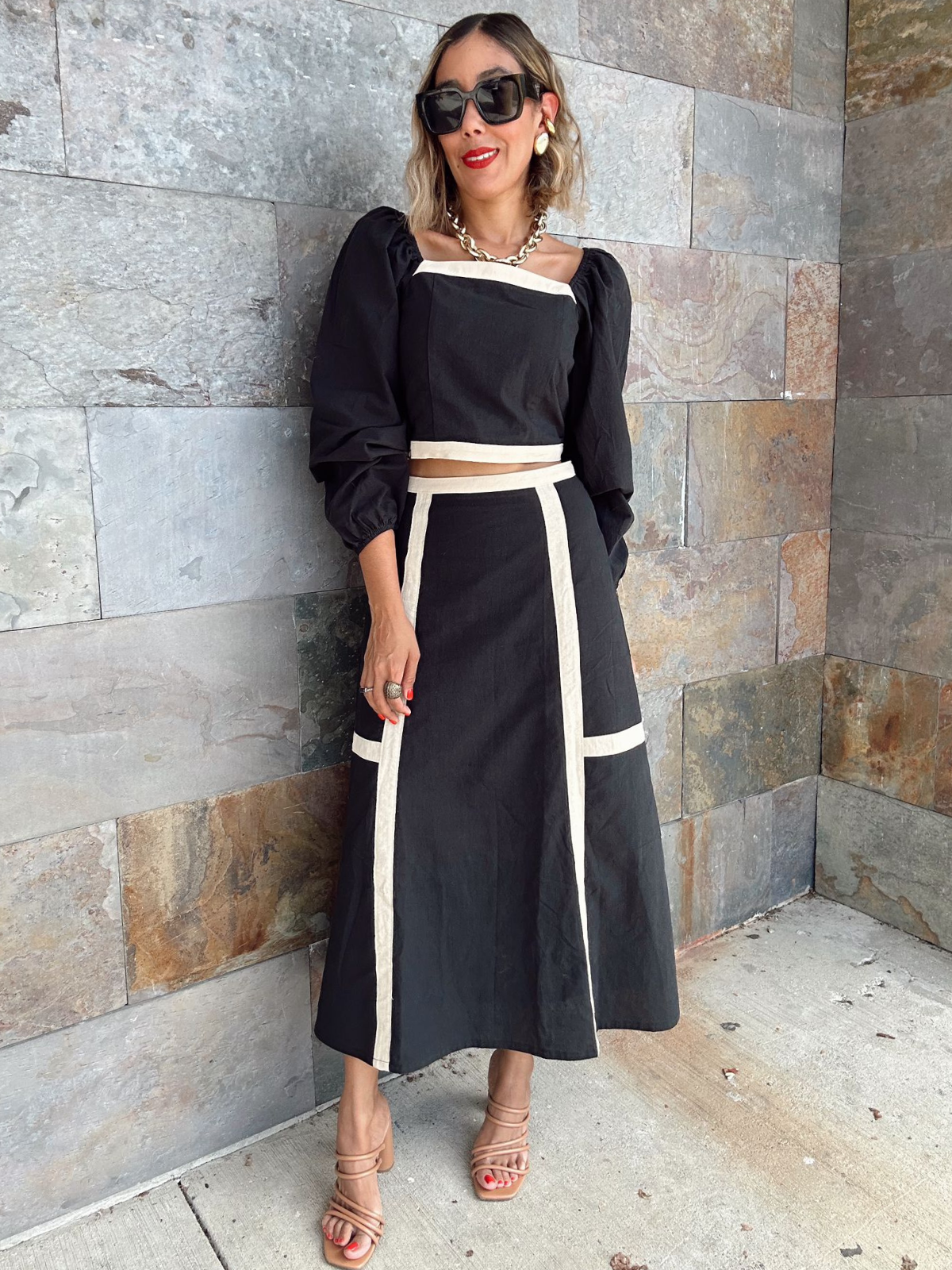 Charlene Grace Contrast Trim Top & Skirt Set