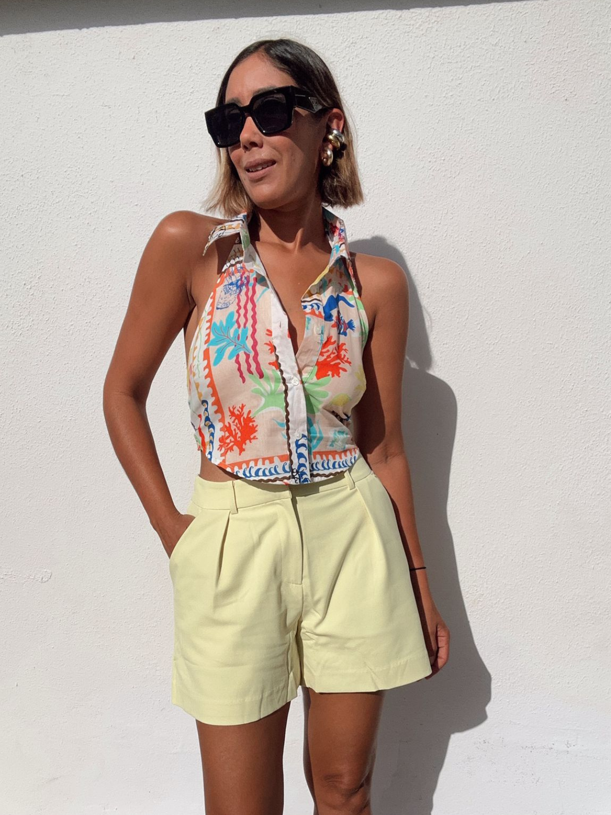 Lemon Sherbet Pintucked Shorts
