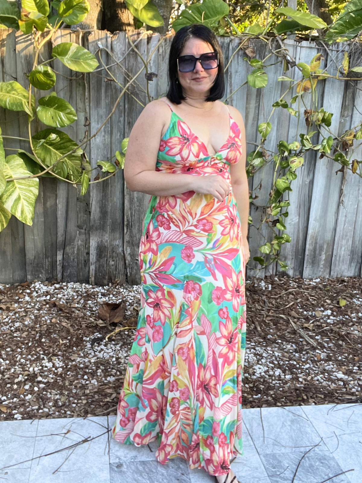 Sea of Hibiscus Frilly Hem Maxi Dress