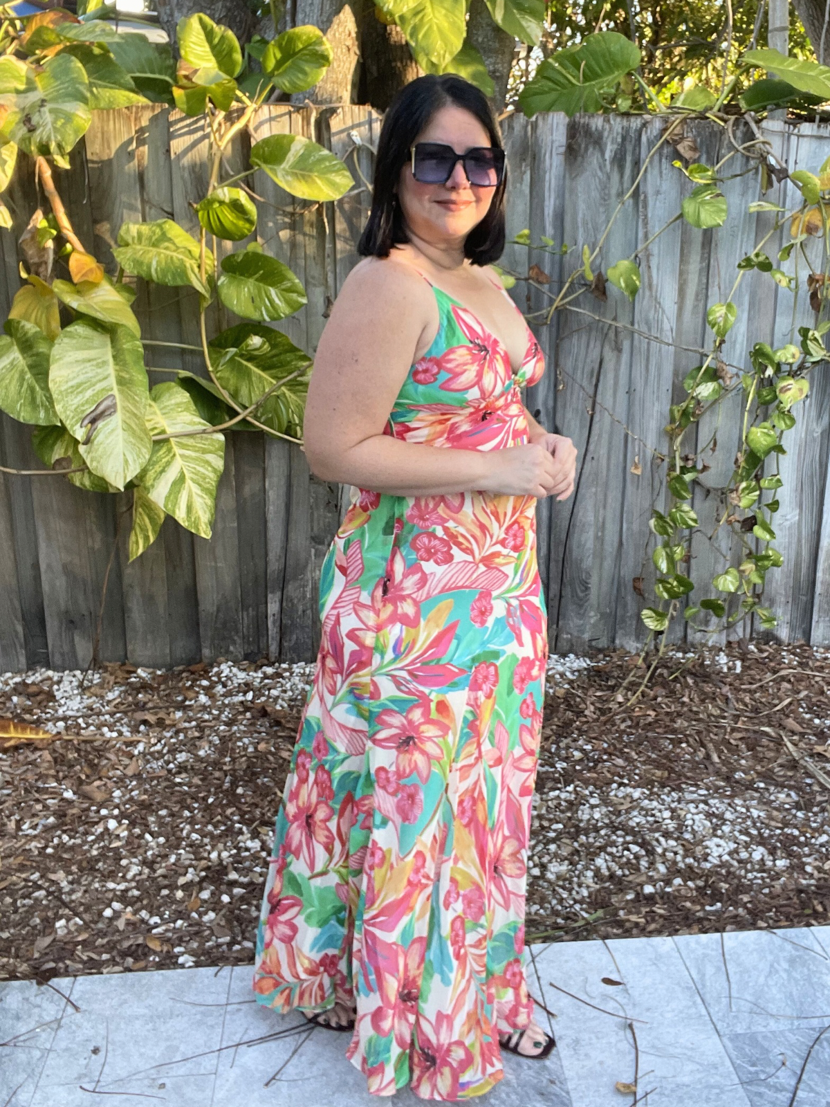 Sea of Hibiscus Frilly Hem Maxi Dress