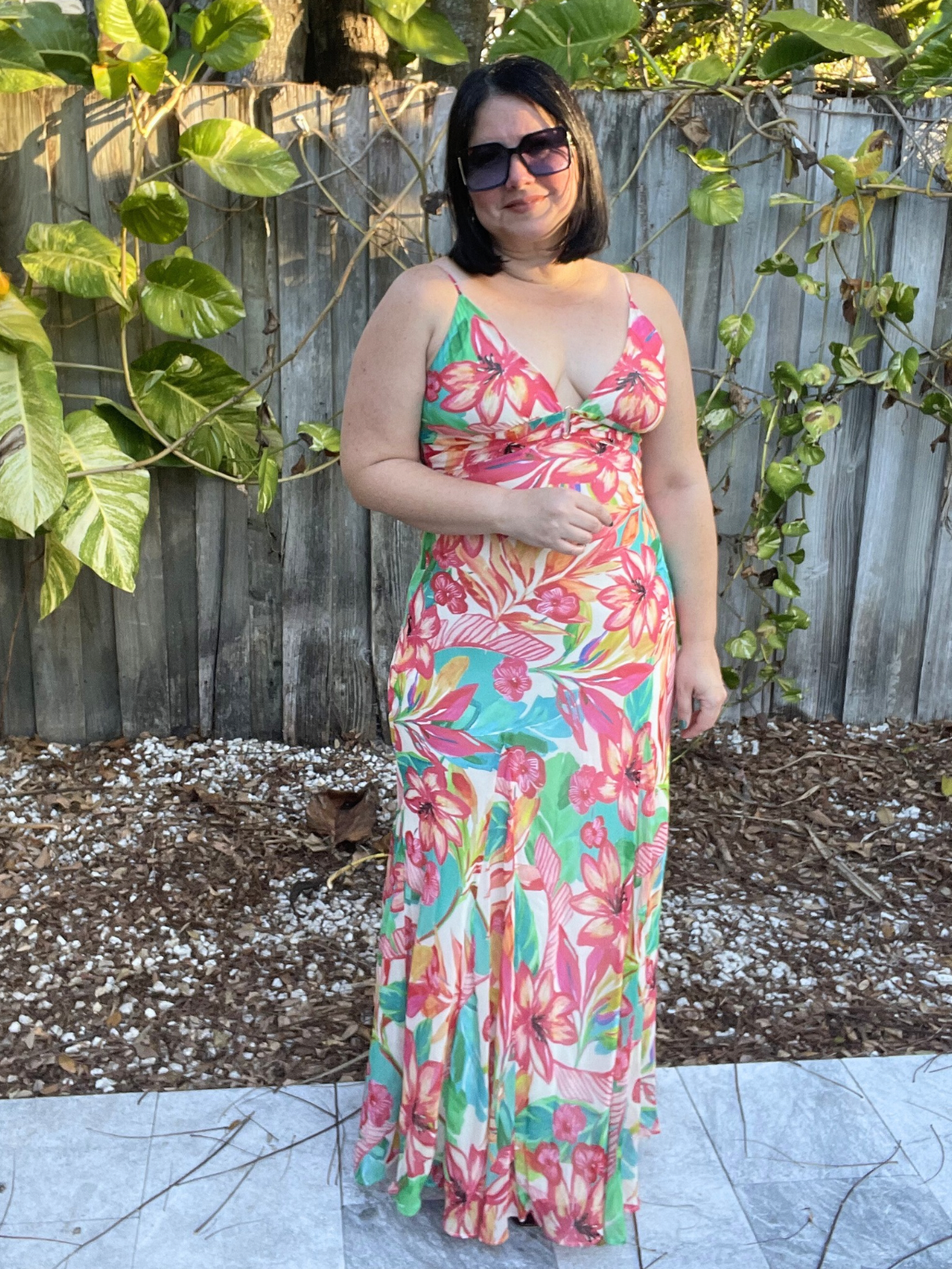 Sea of Hibiscus Frilly Hem Maxi Dress