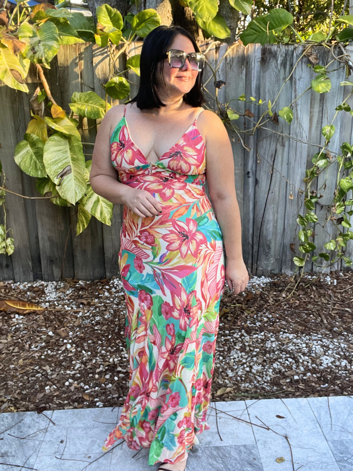 Sea of Hibiscus Frilly Hem Maxi Dress