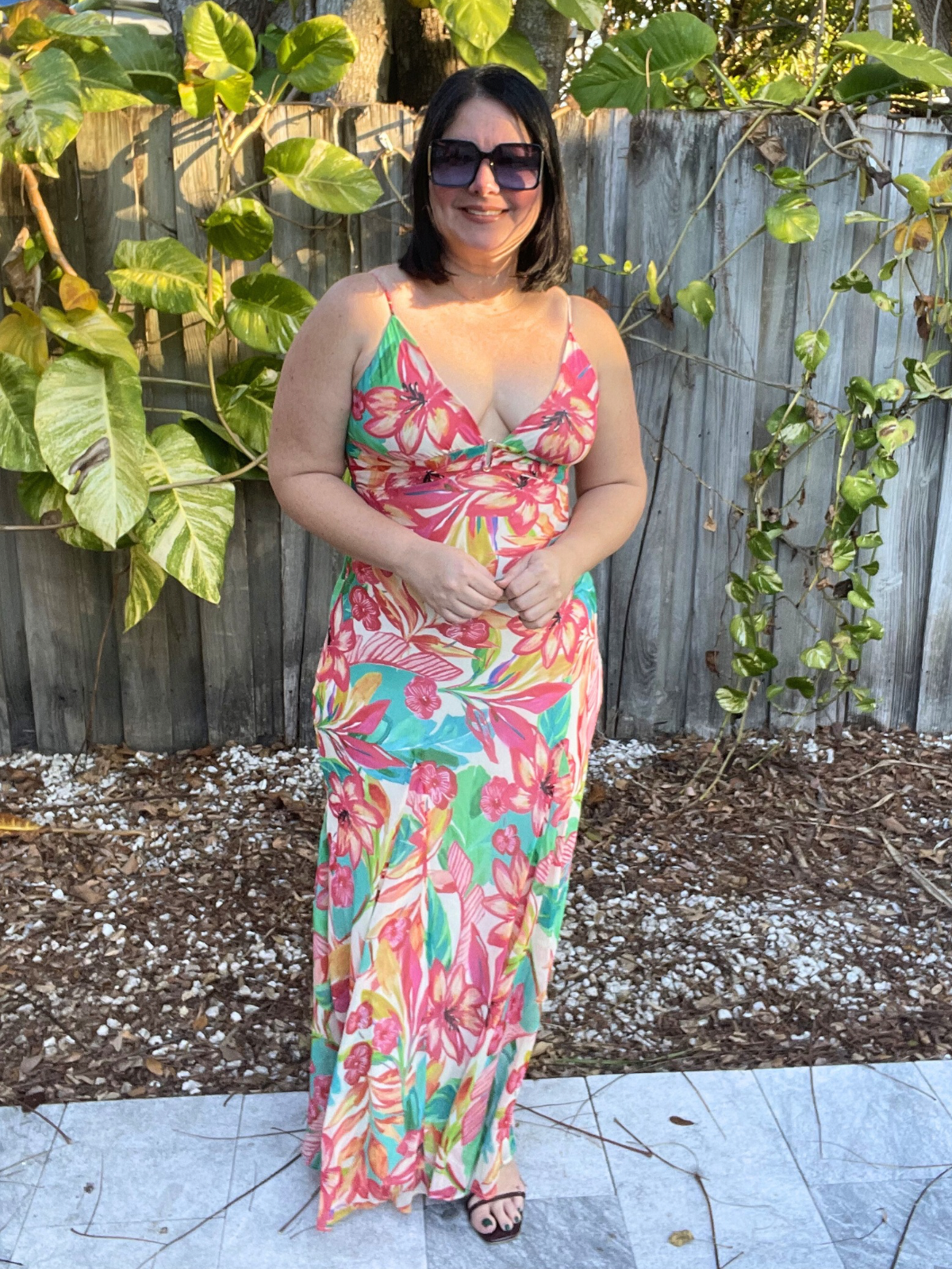 Sea of Hibiscus Frilly Hem Maxi Dress