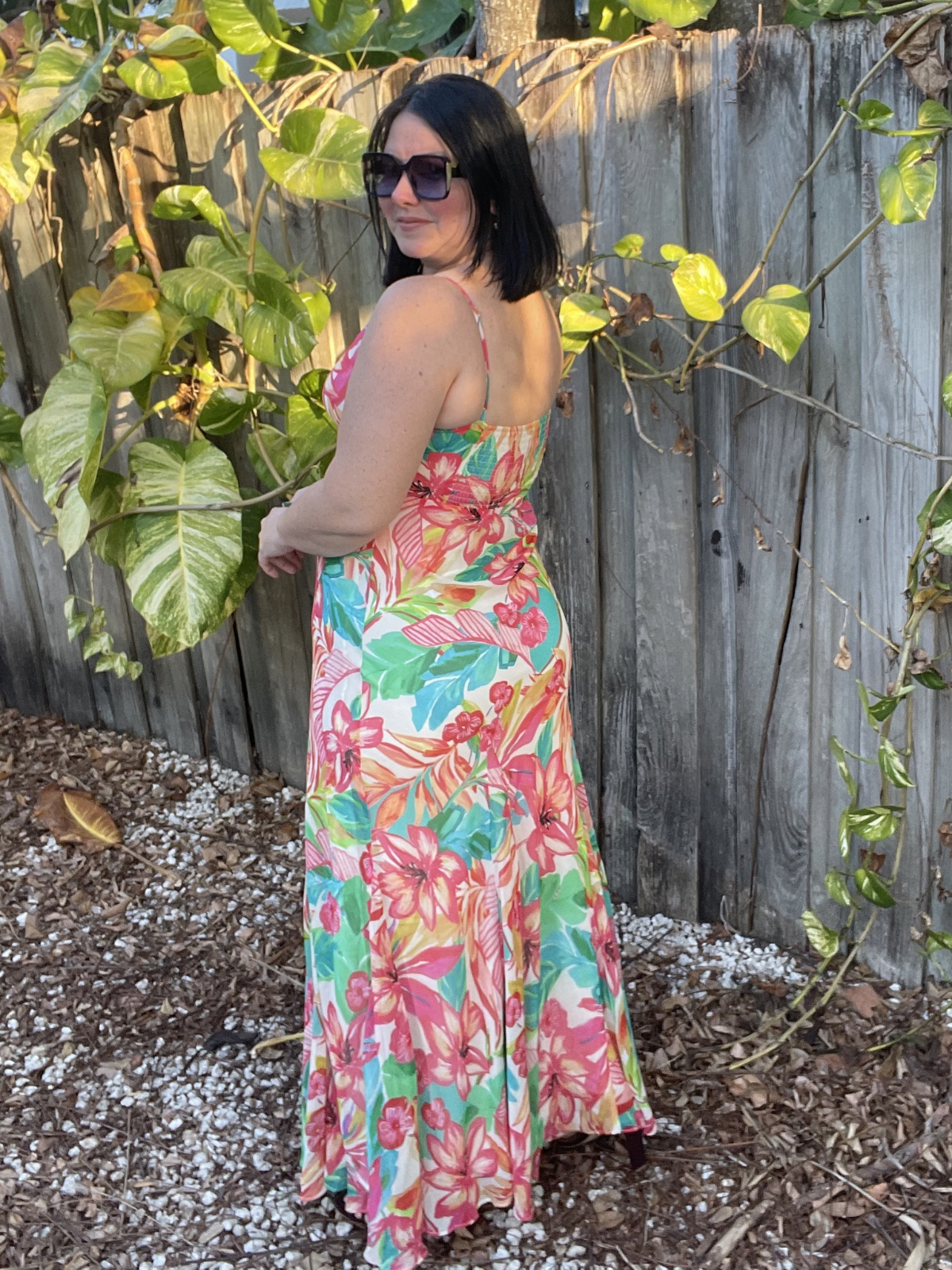 Sea of Hibiscus Frilly Hem Maxi Dress