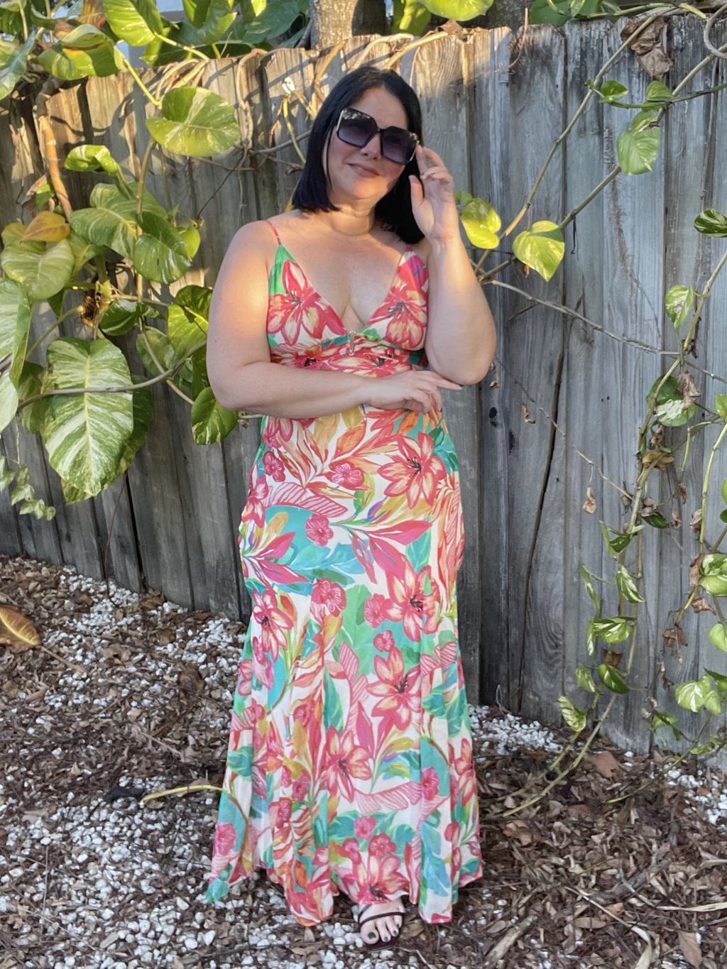 Sea of Hibiscus Frilly Hem Maxi Dress