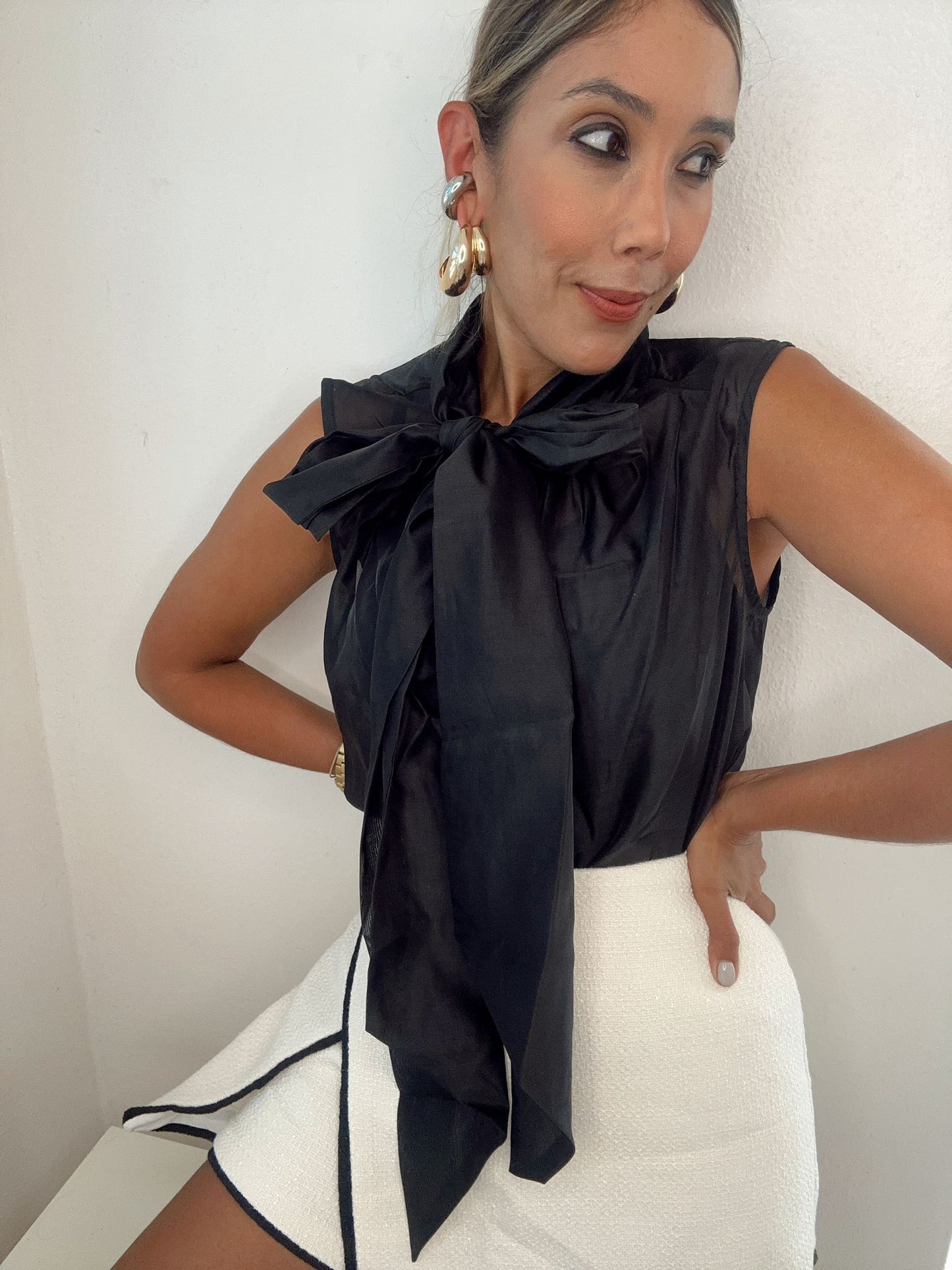 Exquisite Organza Bow Tie Cami Blouse