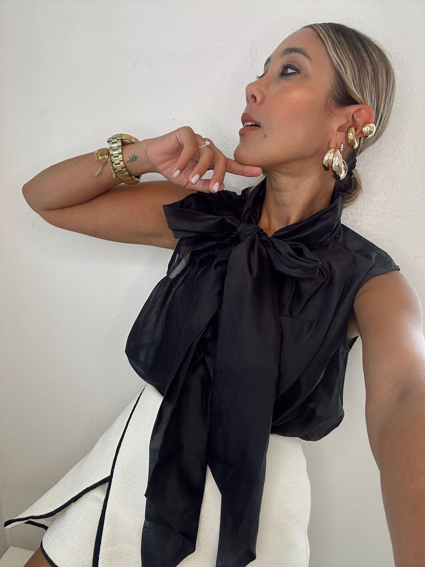 Exquisite Organza Bow Tie Cami Blouse