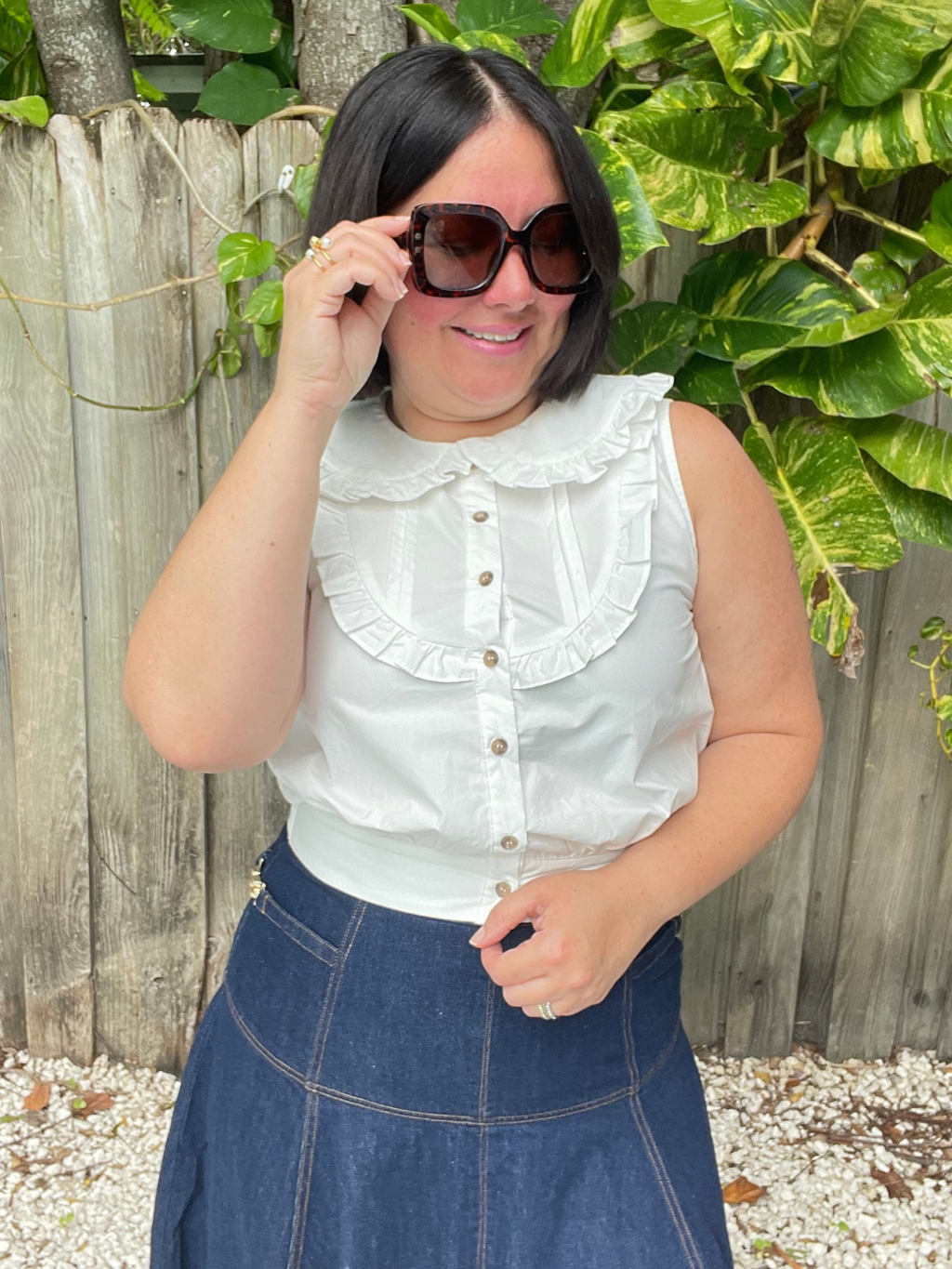 Ruffled Bib Collar Top