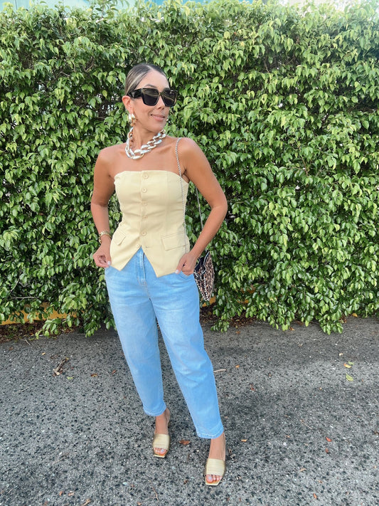 Buttercream Buttoned Corset Top