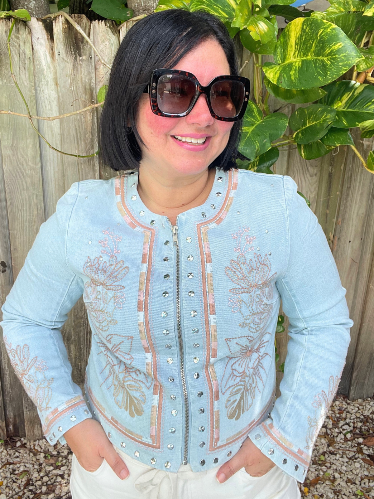 Studs & Petals Light Wash Denim Jacket