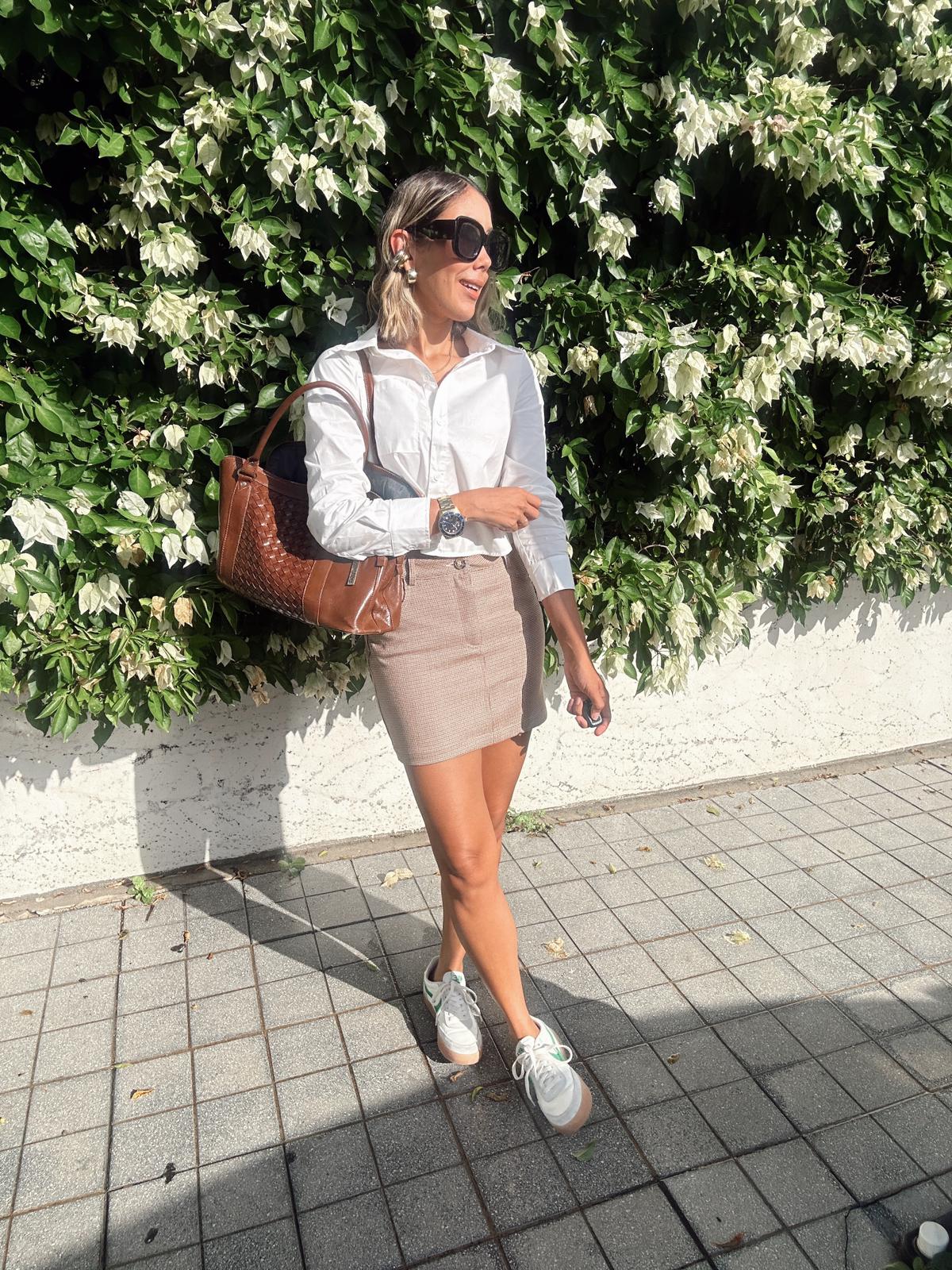 High-Waisted Houndstooth Pattern Mini Skirt