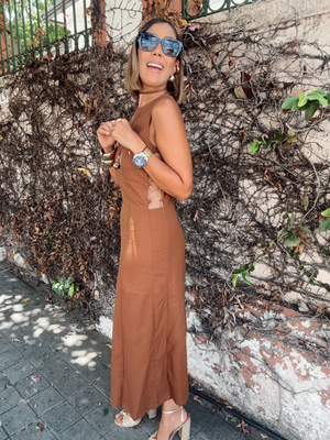 O-Ring Cutout A-Line Midi Dress