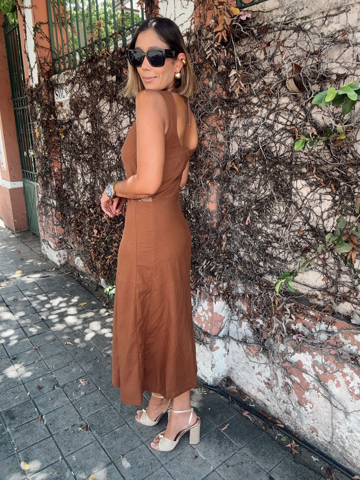 O-Ring Cutout A-Line Midi Dress