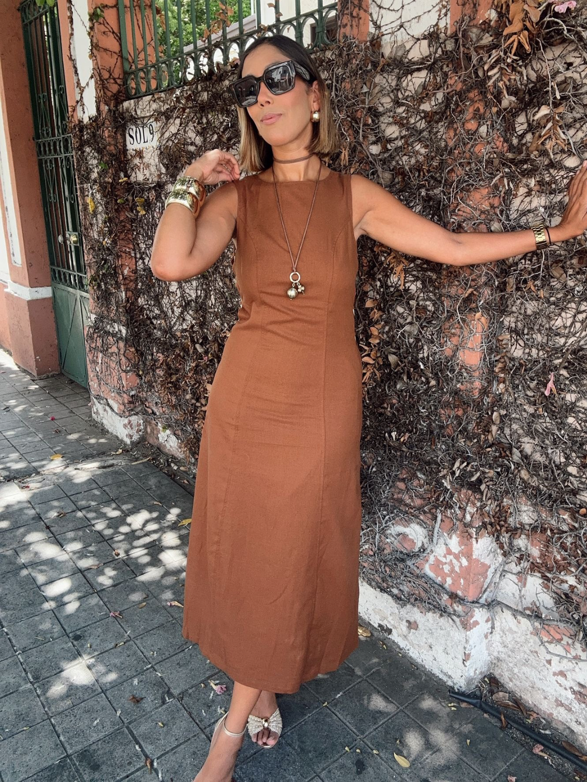 O-Ring Cutout A-Line Midi Dress