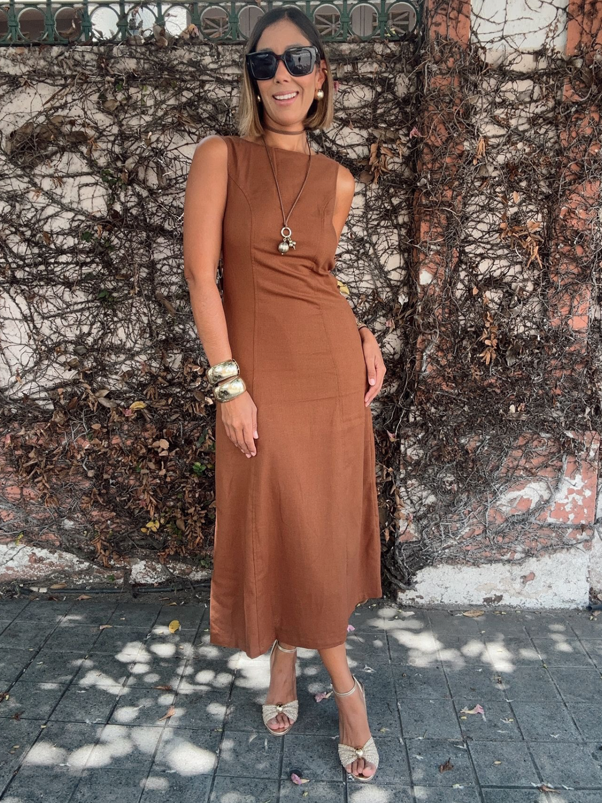 O-Ring Cutout A-Line Midi Dress