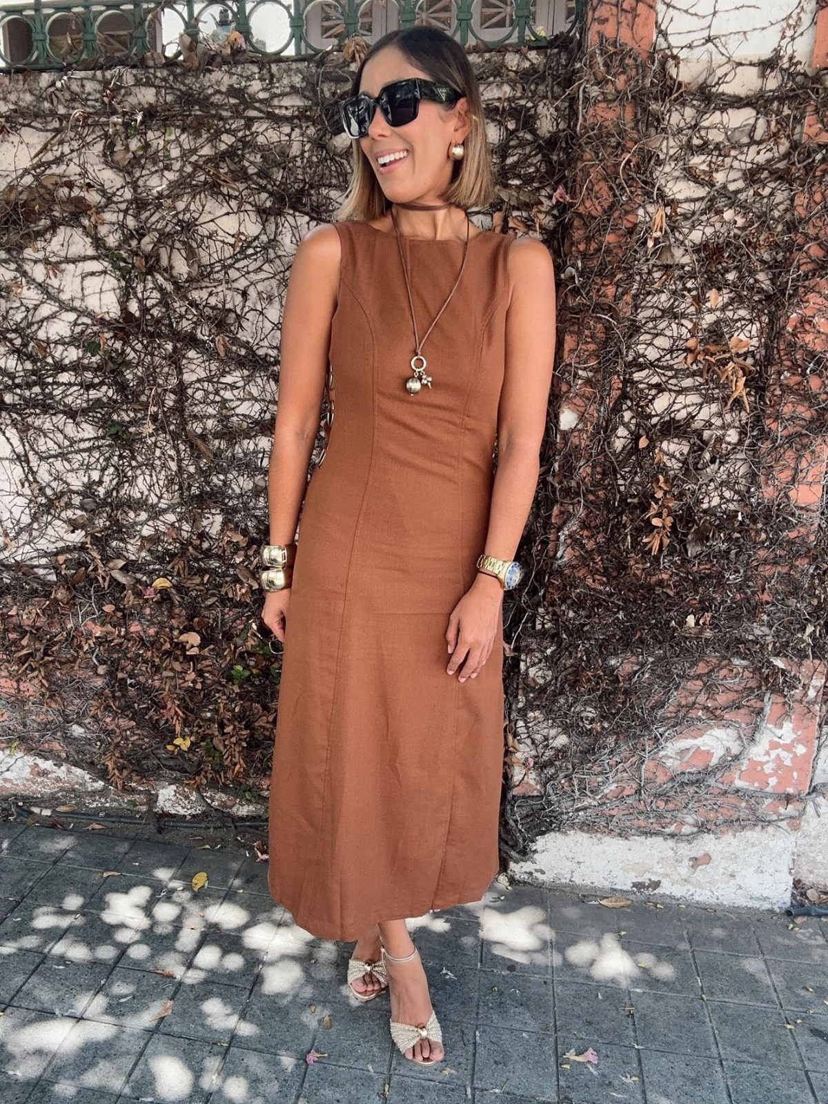 O-Ring Cutout A-Line Midi Dress