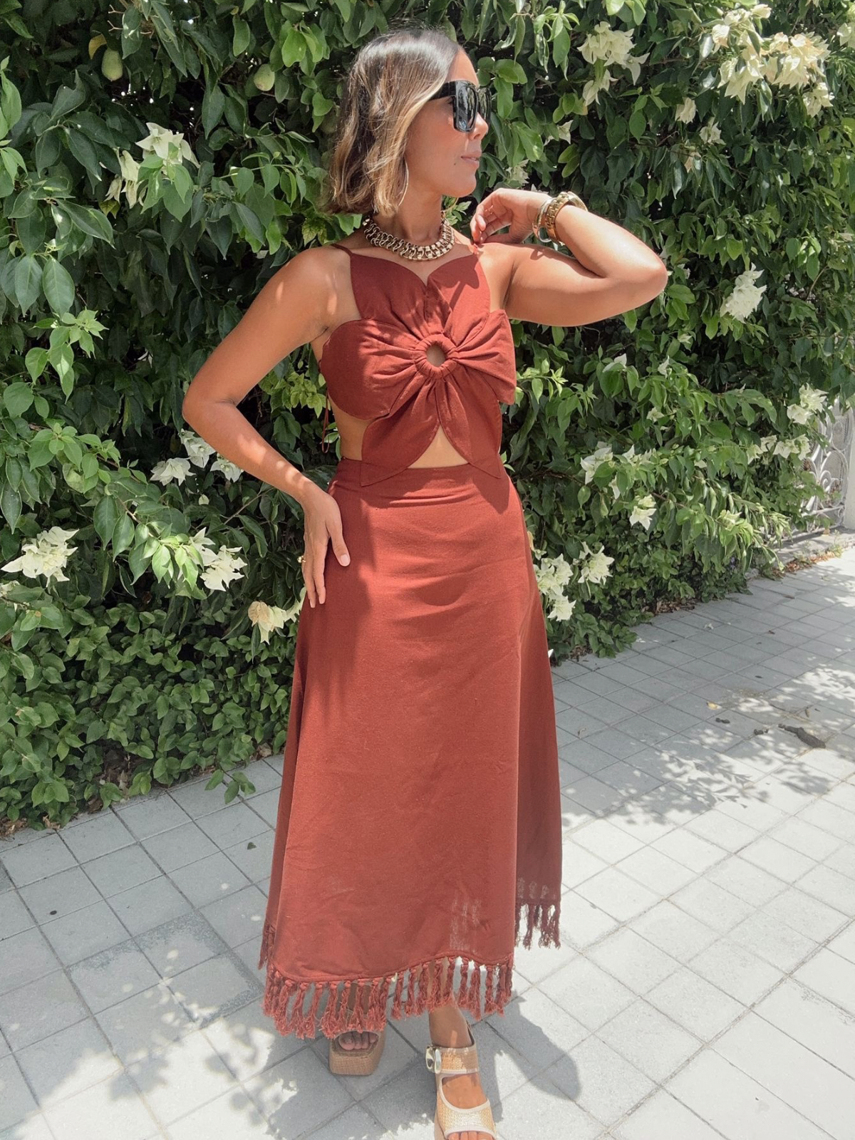 Petal Peekaboo Fringe Midi Dress