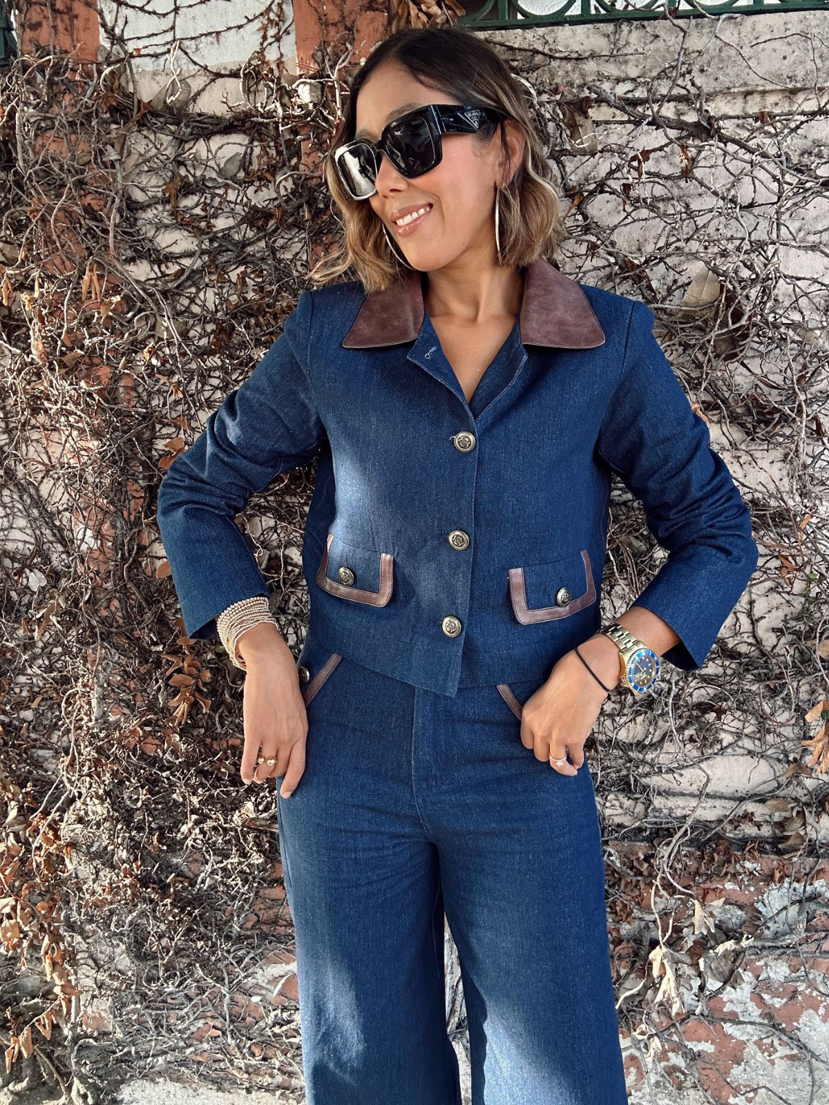 Brielle Contrast Trim Denim Jacket