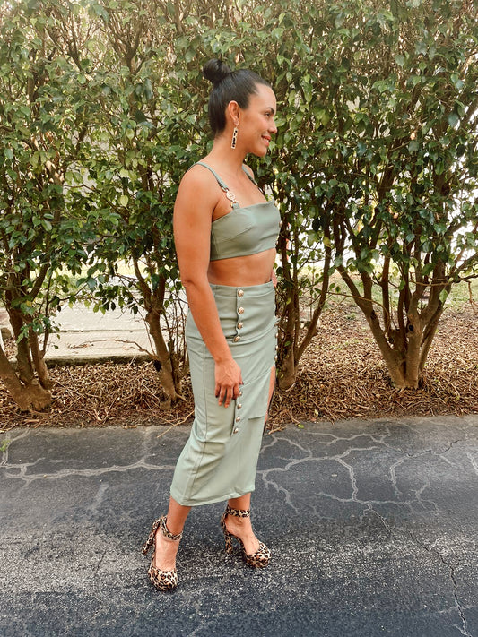 Rosalia Faux Leather Crop Top and Midi Skirt