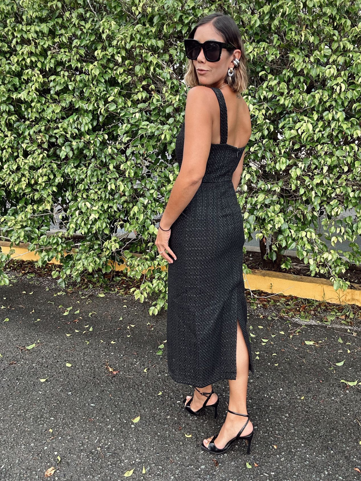 Buttoned Up Elegance Tweed Midi Dress