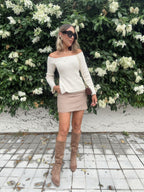 High-Waisted Houndstooth Pattern Mini Skirt
