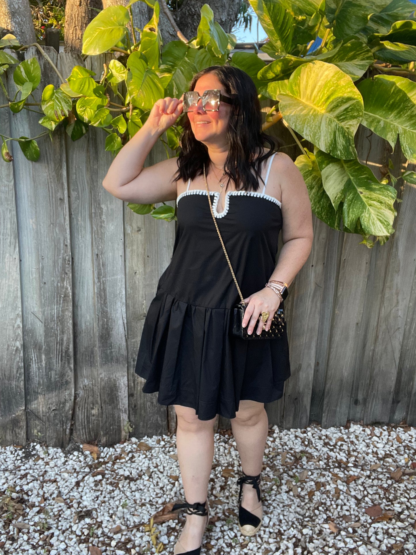 Drop Waist Contrast Stitch Detail Dress