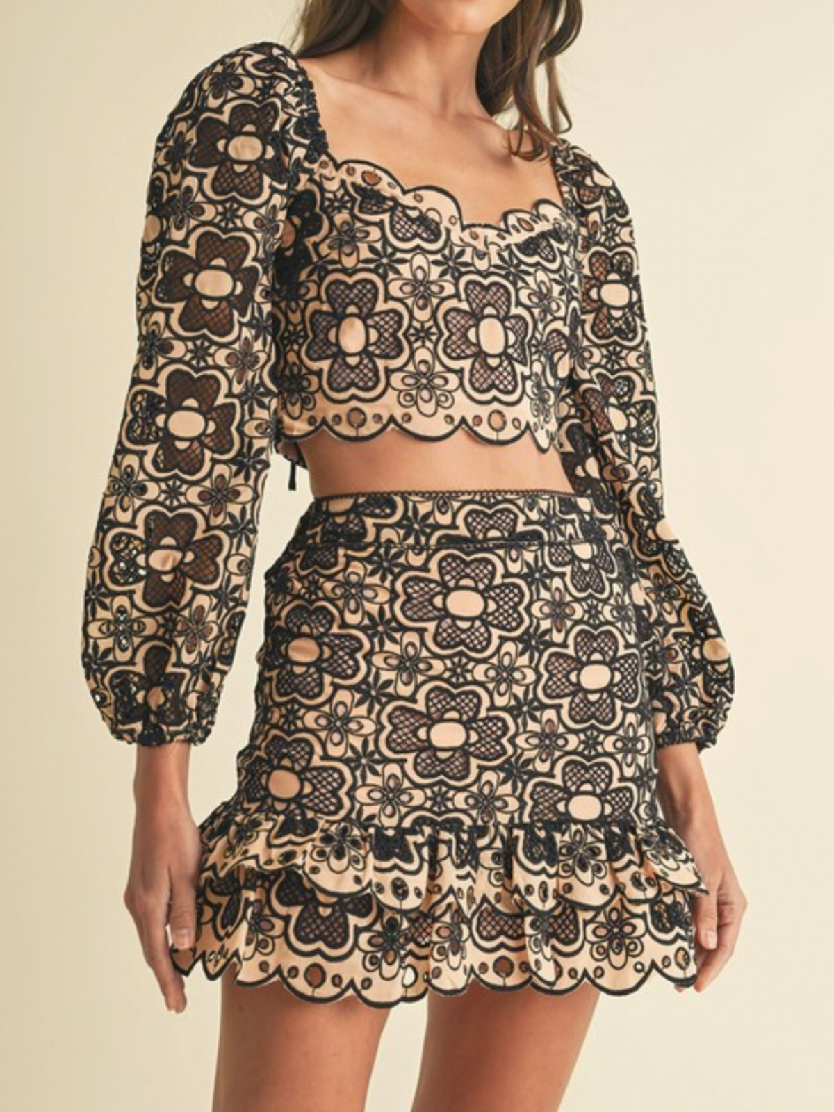 Lorena Crochet Lace Crop Top and Skirt Set