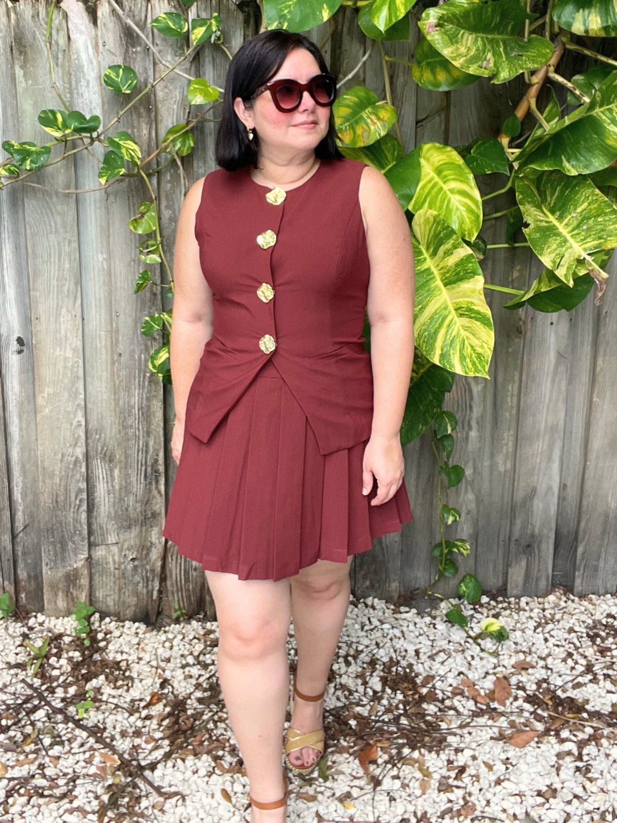 Luxe Gold Button Peplum Vest and Mini Skirt Set