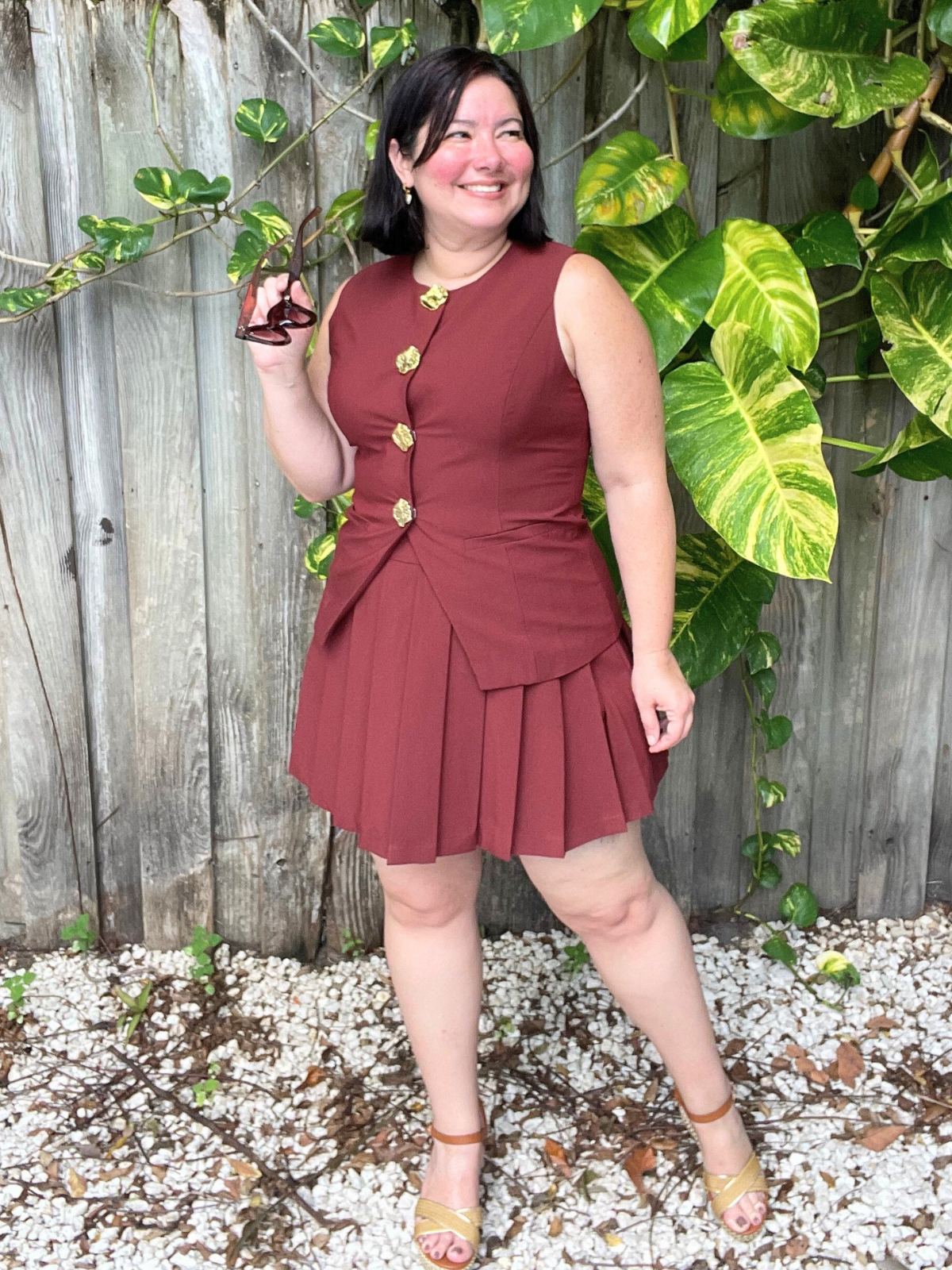 Luxe Gold Button Peplum Vest and Mini Skirt Set