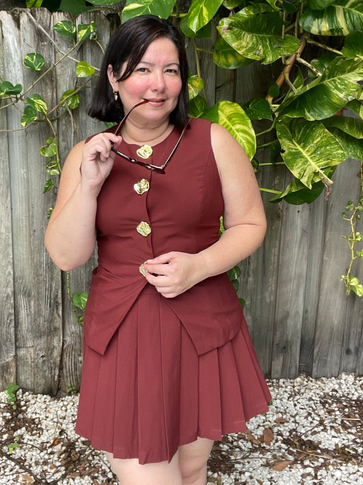 Luxe Gold Button Peplum Vest and Mini Skirt Set