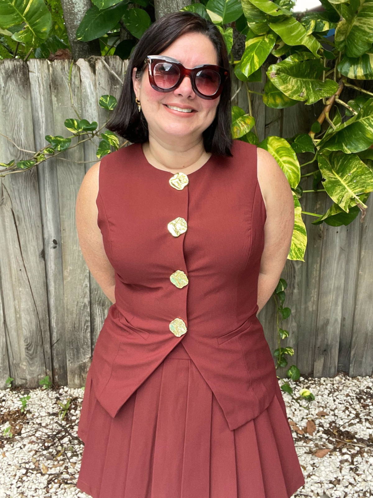 Luxe Gold Button Peplum Vest and Mini Skirt Set