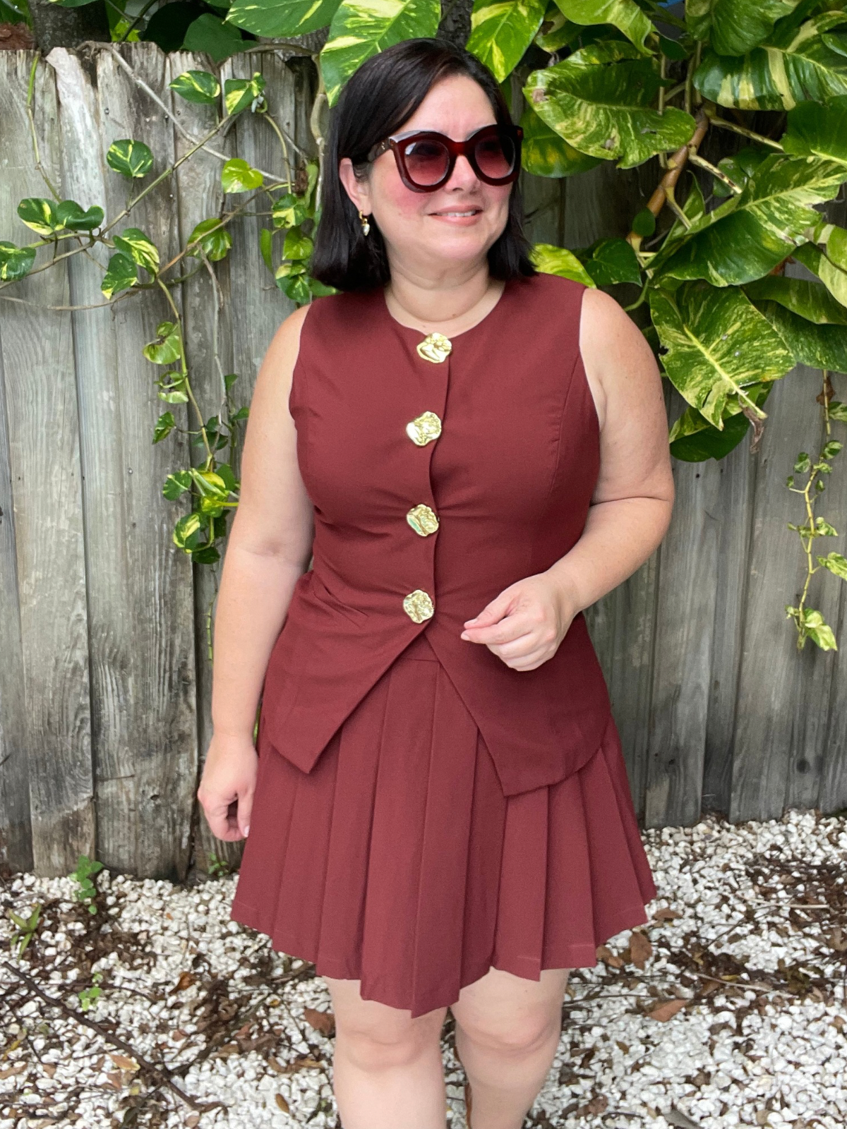 Luxe Gold Button Peplum Vest and Mini Skirt Set