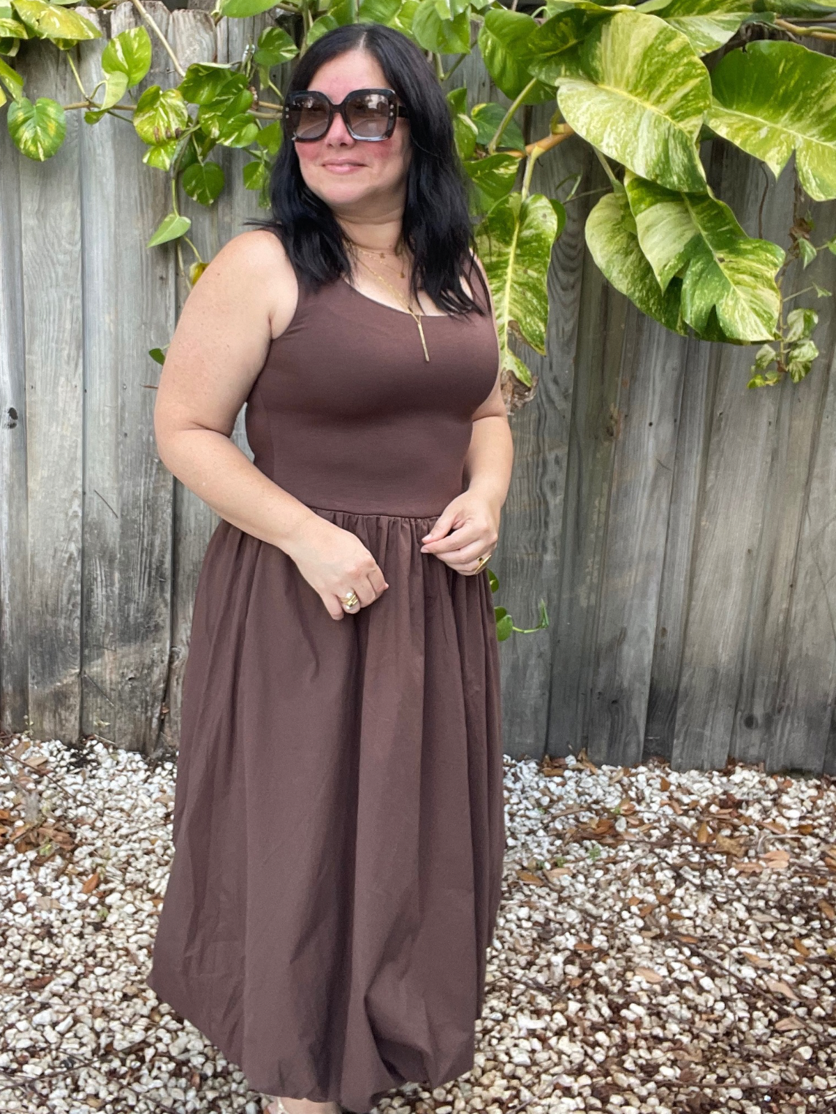 The Mocha Mousse Balloon Hem Midi Dress