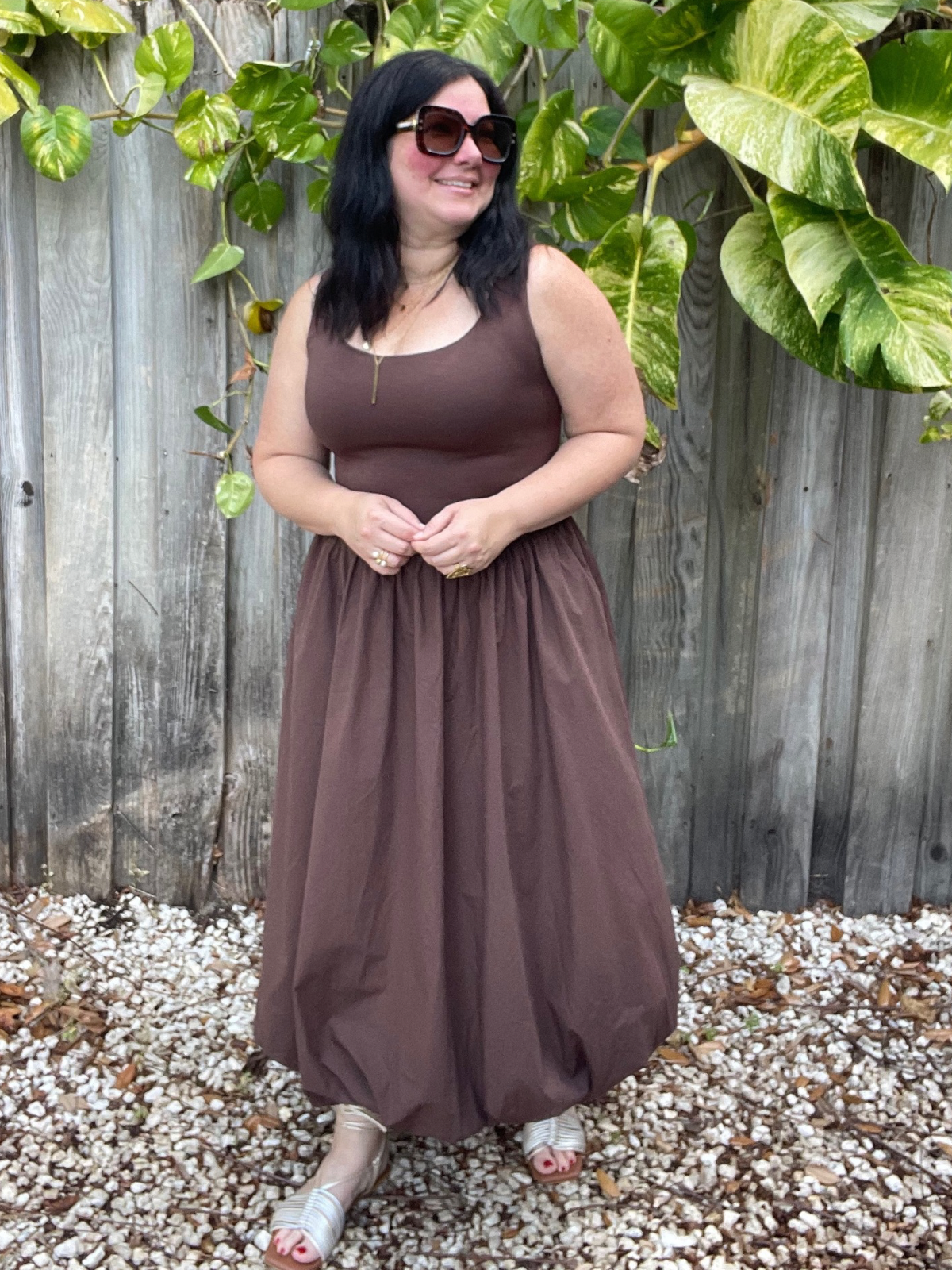 The Mocha Mousse Balloon Hem Midi Dress
