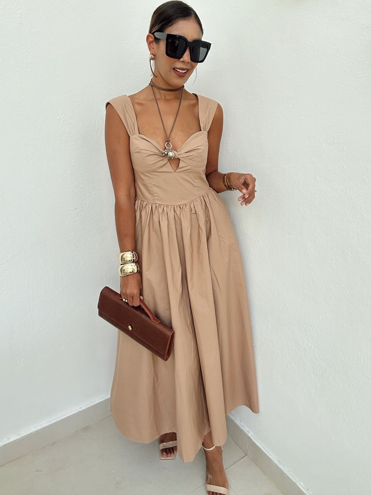 Mocha Sweetheart Bow Midi Dress