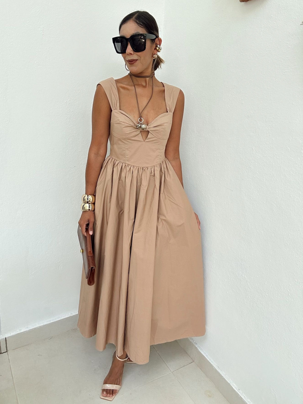 Mocha Sweetheart Bow Midi Dress