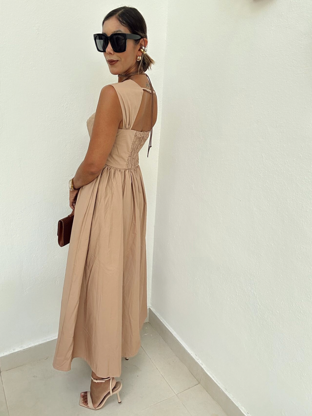Mocha Sweetheart Bow Midi Dress