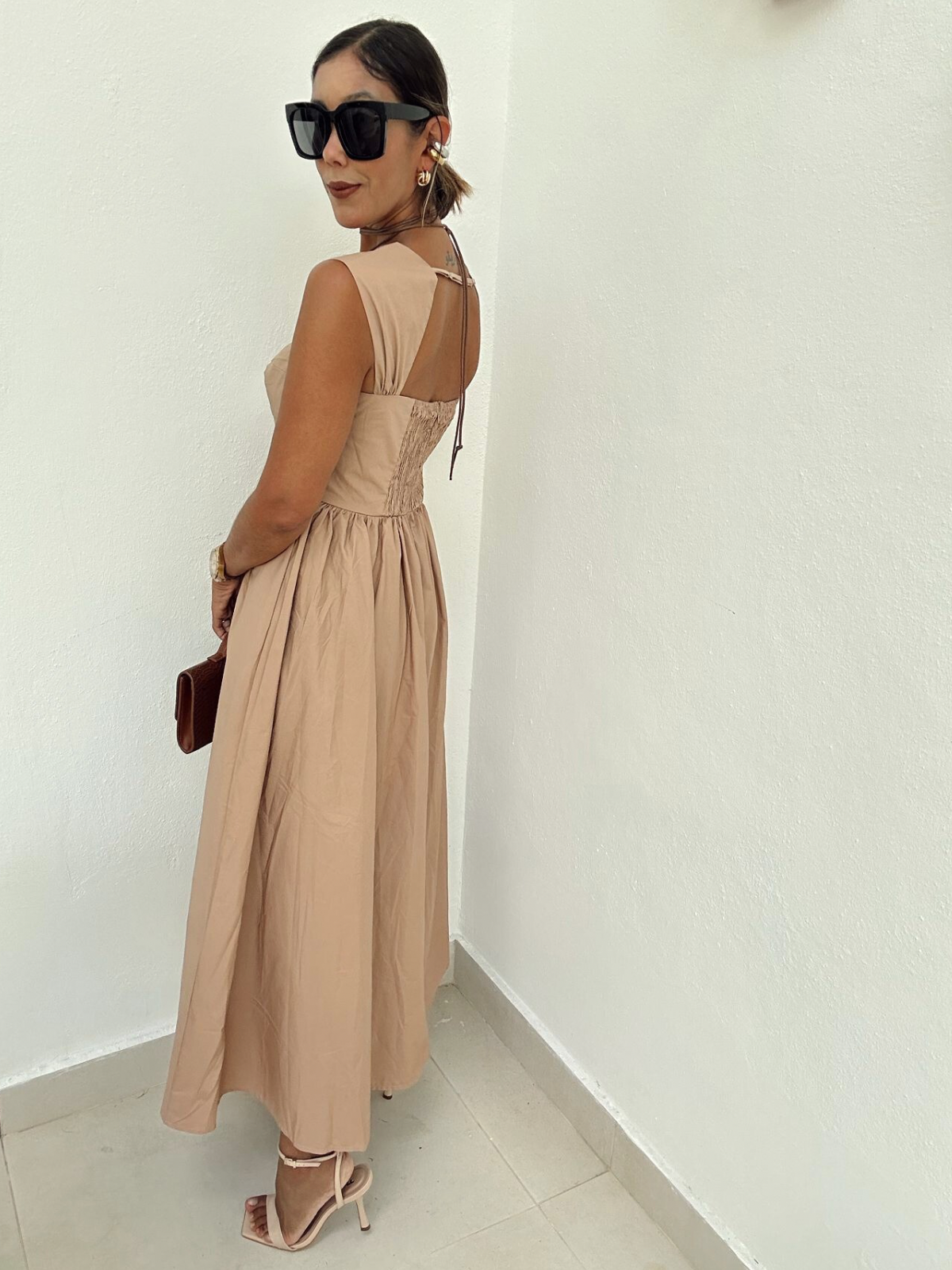 Mocha Sweetheart Bow Midi Dress