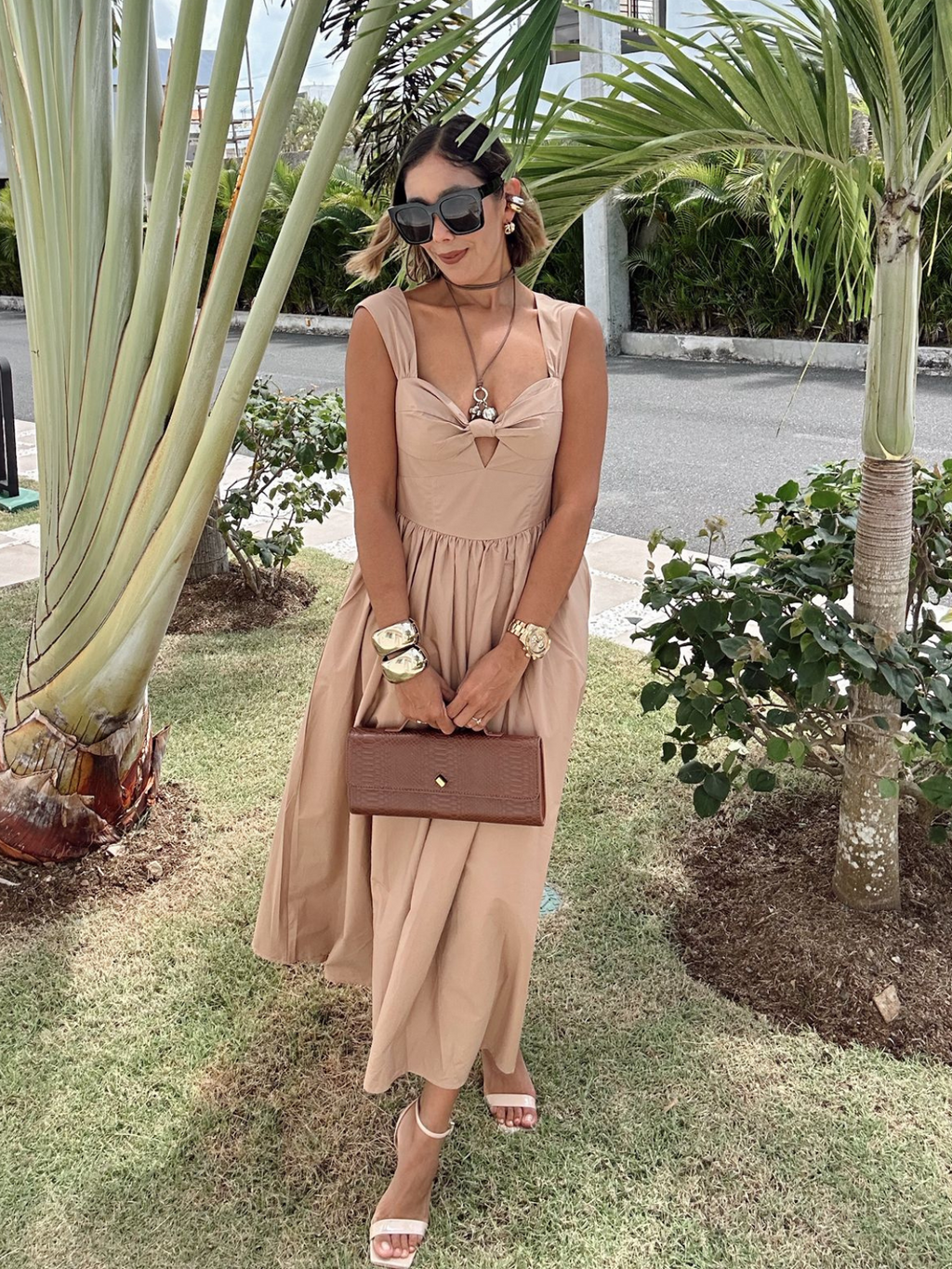 Mocha Sweetheart Bow Midi Dress