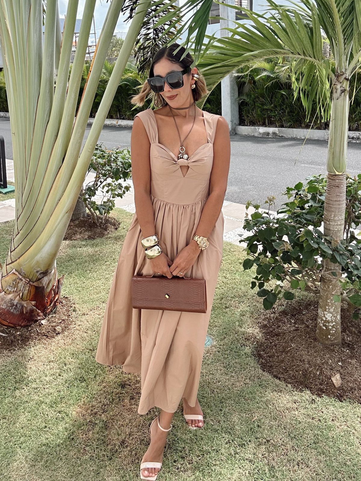 Mocha Sweetheart Bow Midi Dress