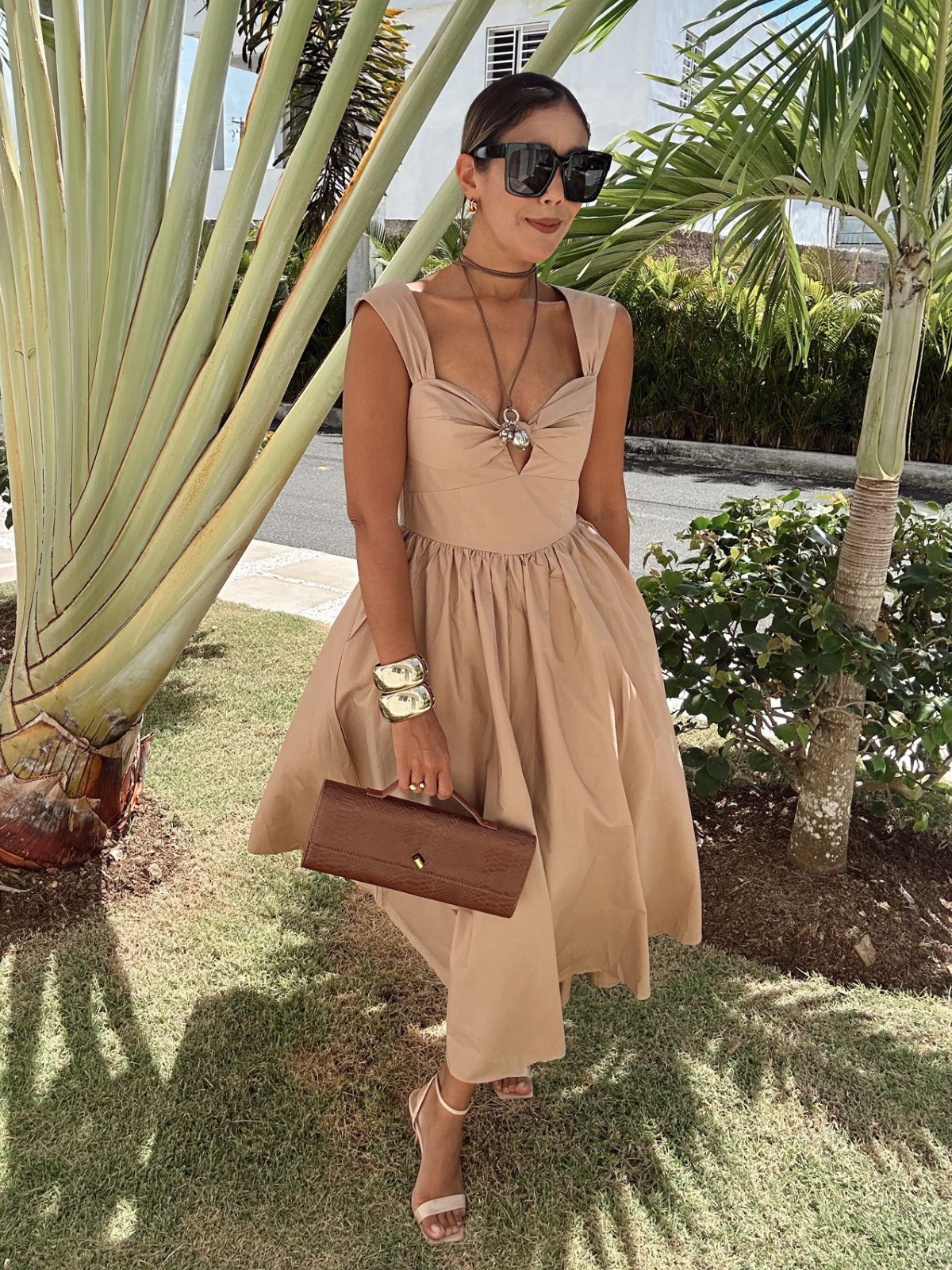 Mocha Sweetheart Bow Midi Dress
