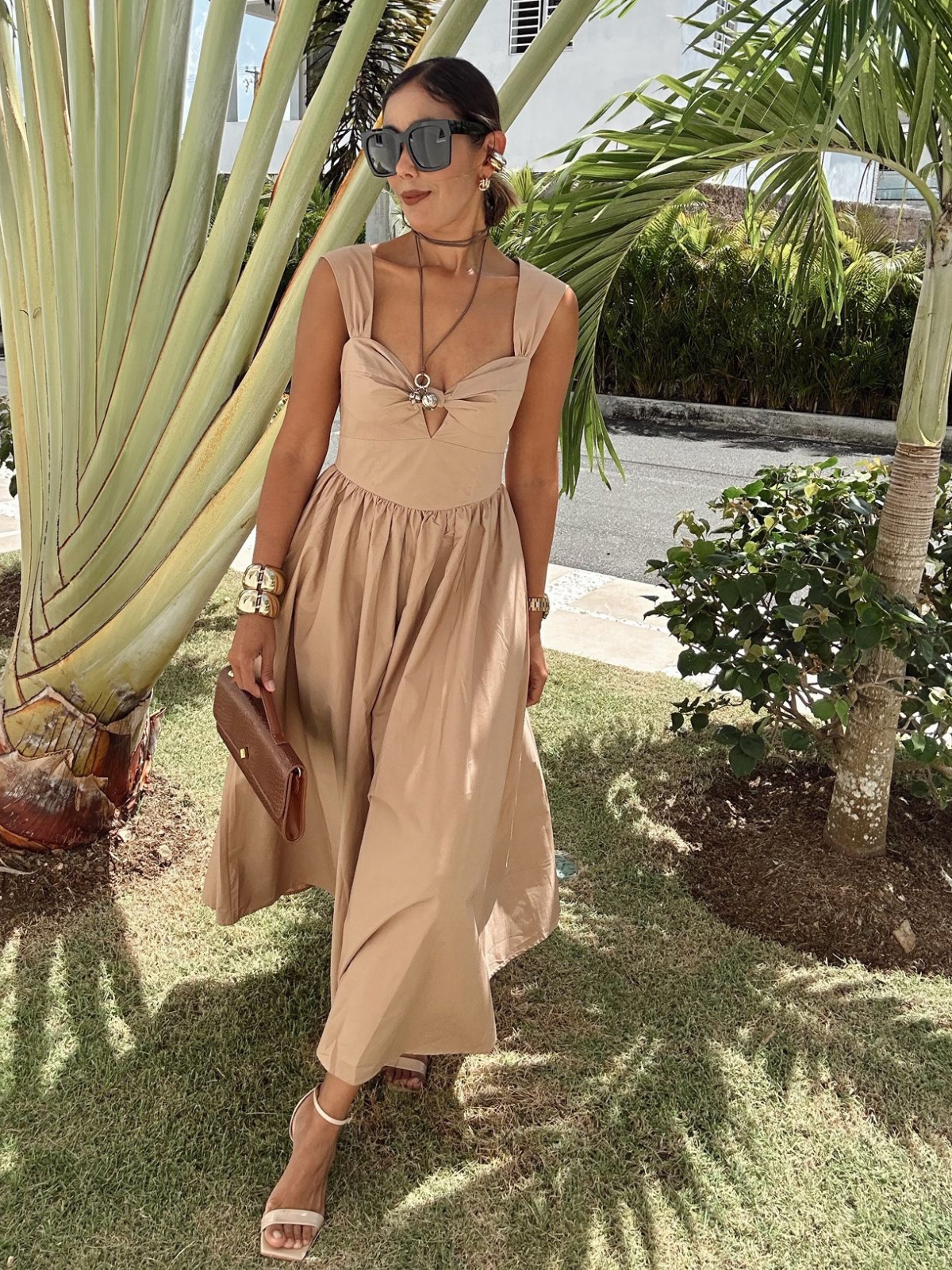 Mocha Sweetheart Bow Midi Dress