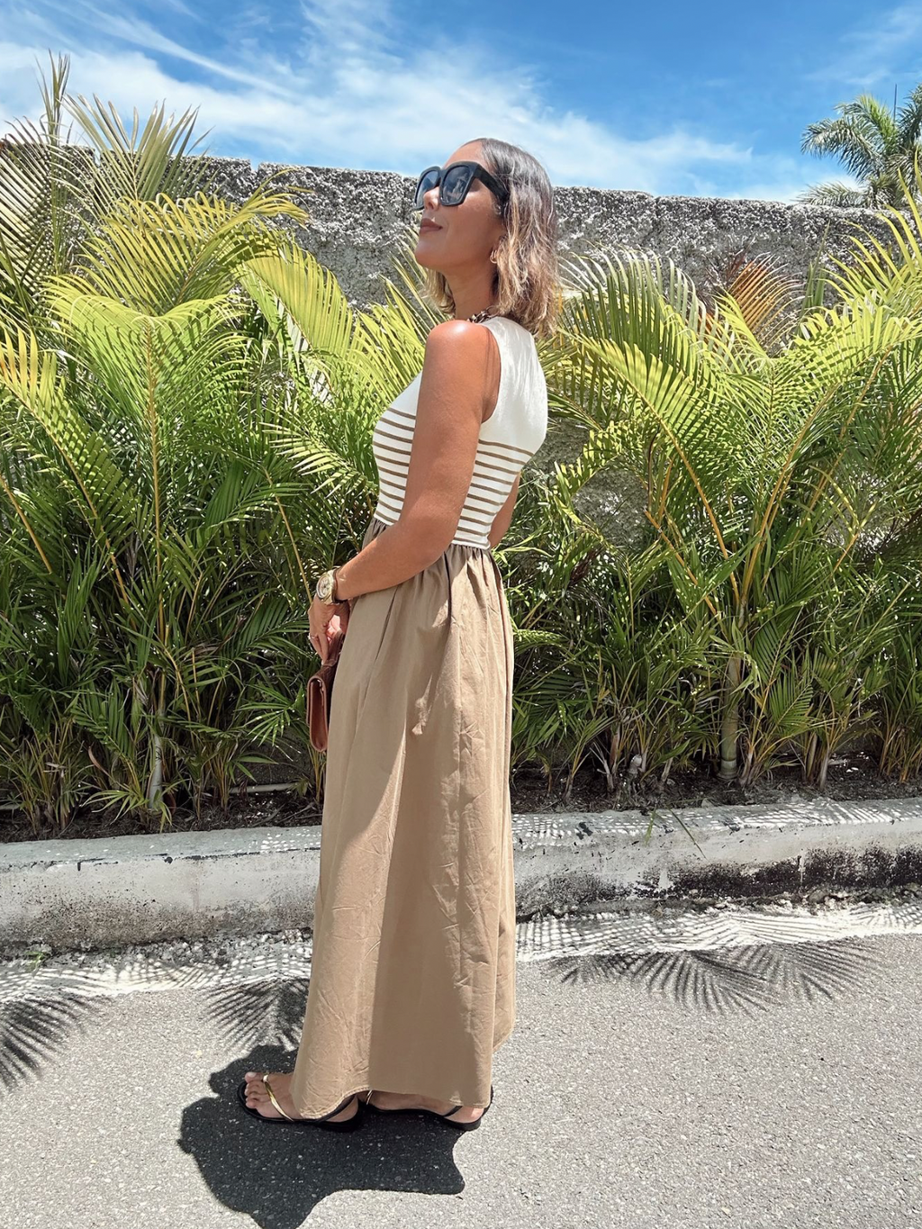 Striped Ribbed Bodice Maxi Sundress