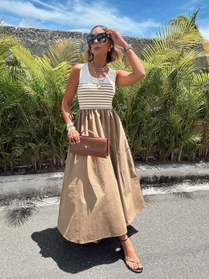 Striped Ribbed Bodice Maxi Sundress
